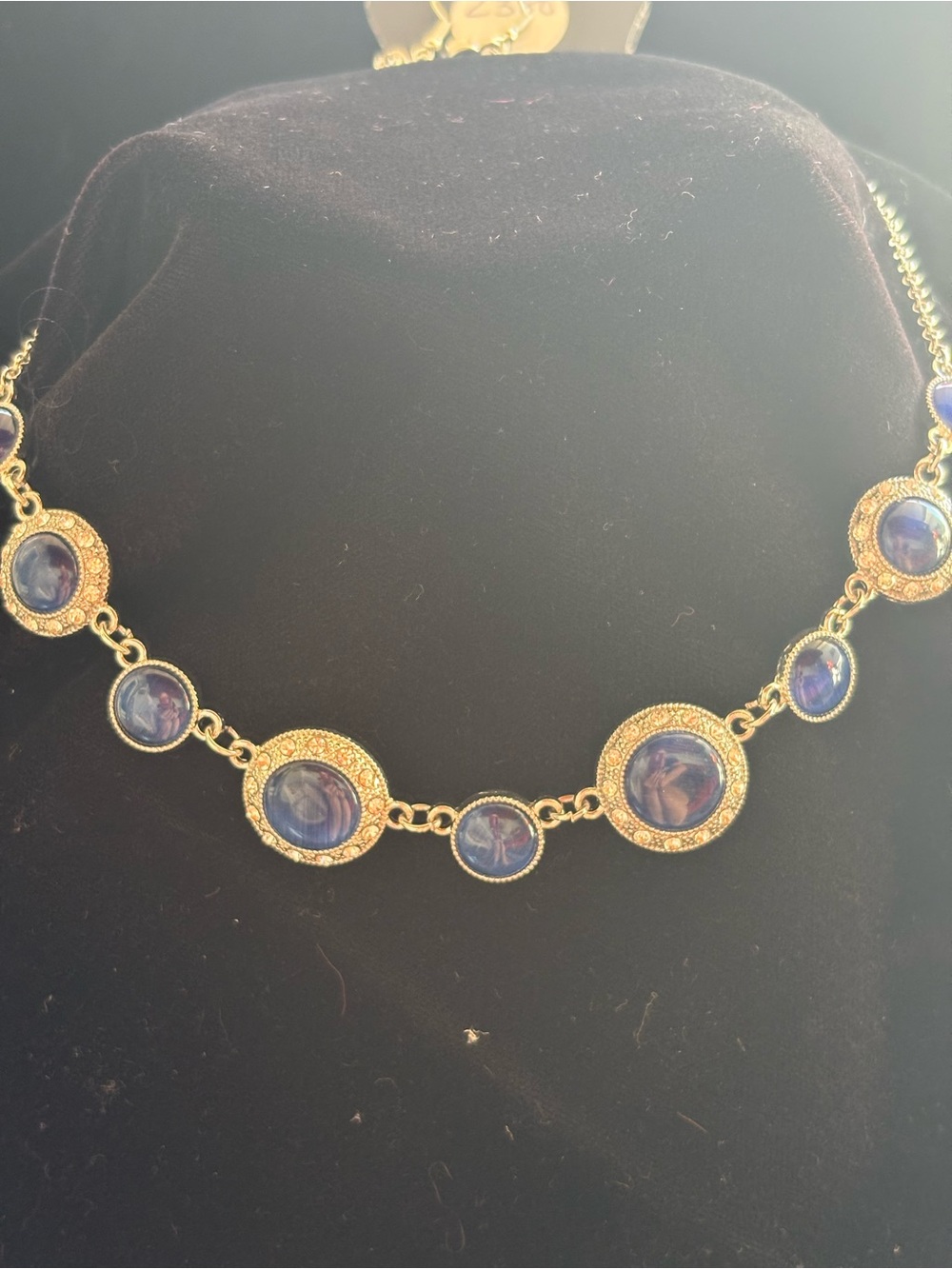 Silver-Plated Blue Glass Medallion Necklace - Women Jewelry